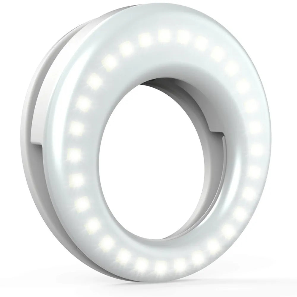 Compact black USB-rechargeable LED selfie ring light for mobile phones