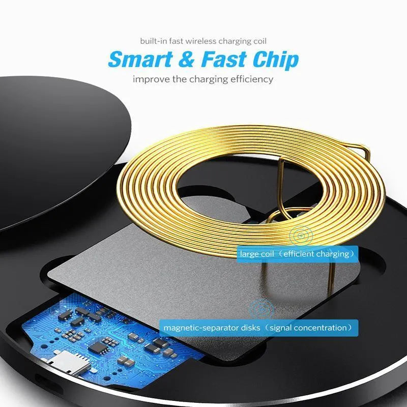 Black ultra-thin square 9V Qi fast wireless charging pad with USB cable