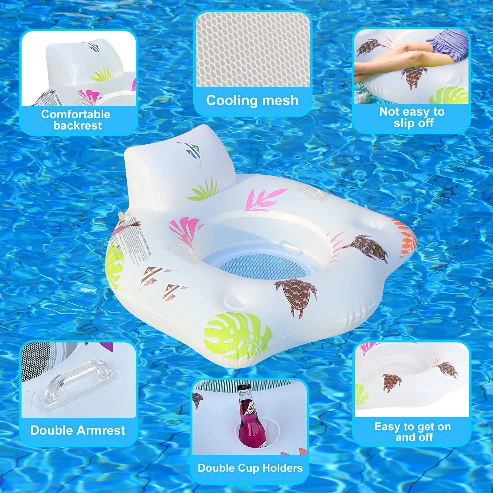 White U-shaped inflatable float with luminous features for water recreation