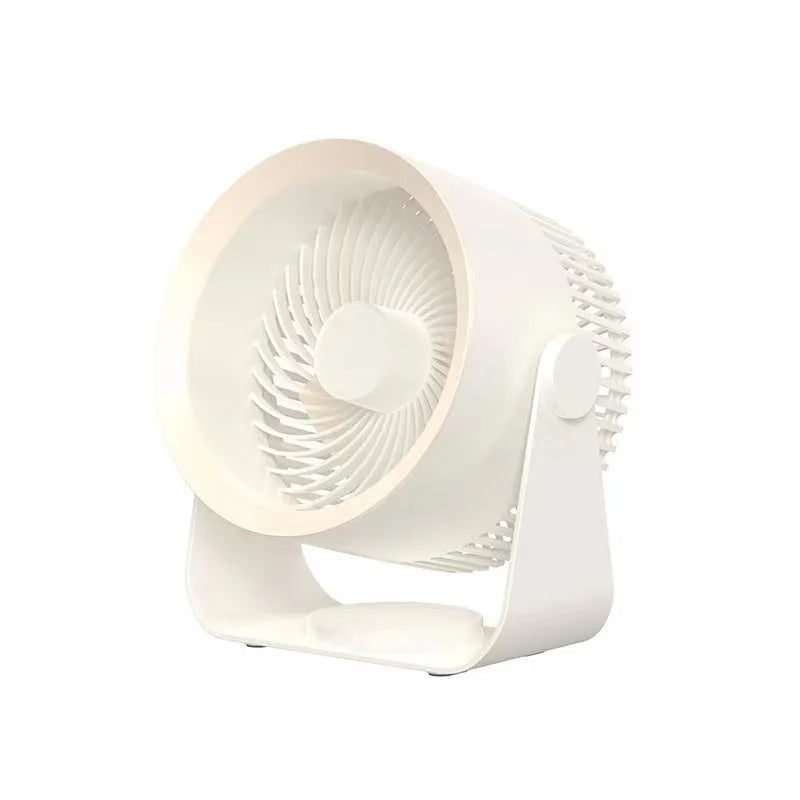 Gray charging mute wall-mounted fan with four blades, brushless motor, and USB power cable