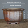Purple sand ceramic flower pot with antique carved design for indoor bonsai plants