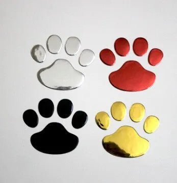 PVC car stickers showing hand-shaped brush design with dog footprints pattern in four colour options