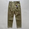 Men's straight leg casual cotton trousers in grey, army green, and khaki colours on a mid waist.