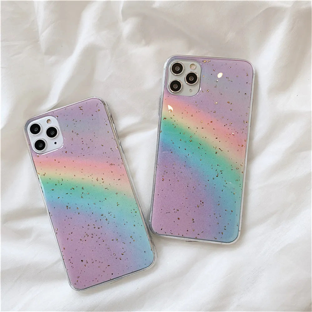 Rainbow gradient tpu protective phone case with striped design for Apple iPhone