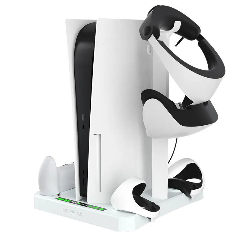 PS5 PSVR2 multifunctional cooling pad base with game disc and helmet storage rack in ABS material