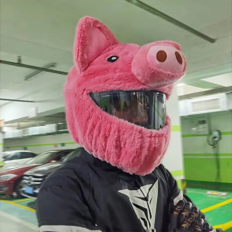 Pink cartoon pig plush helmet protective hood cover for motorcycle helmets