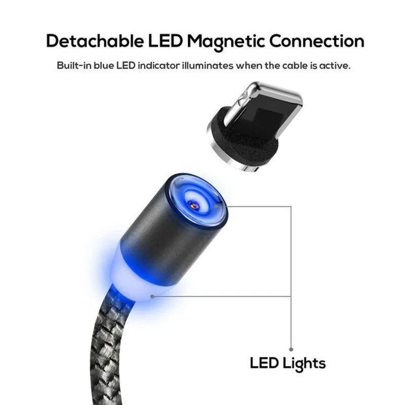 Magnetic charging cable with three separate plugs for Apple, Android and Type-C phones