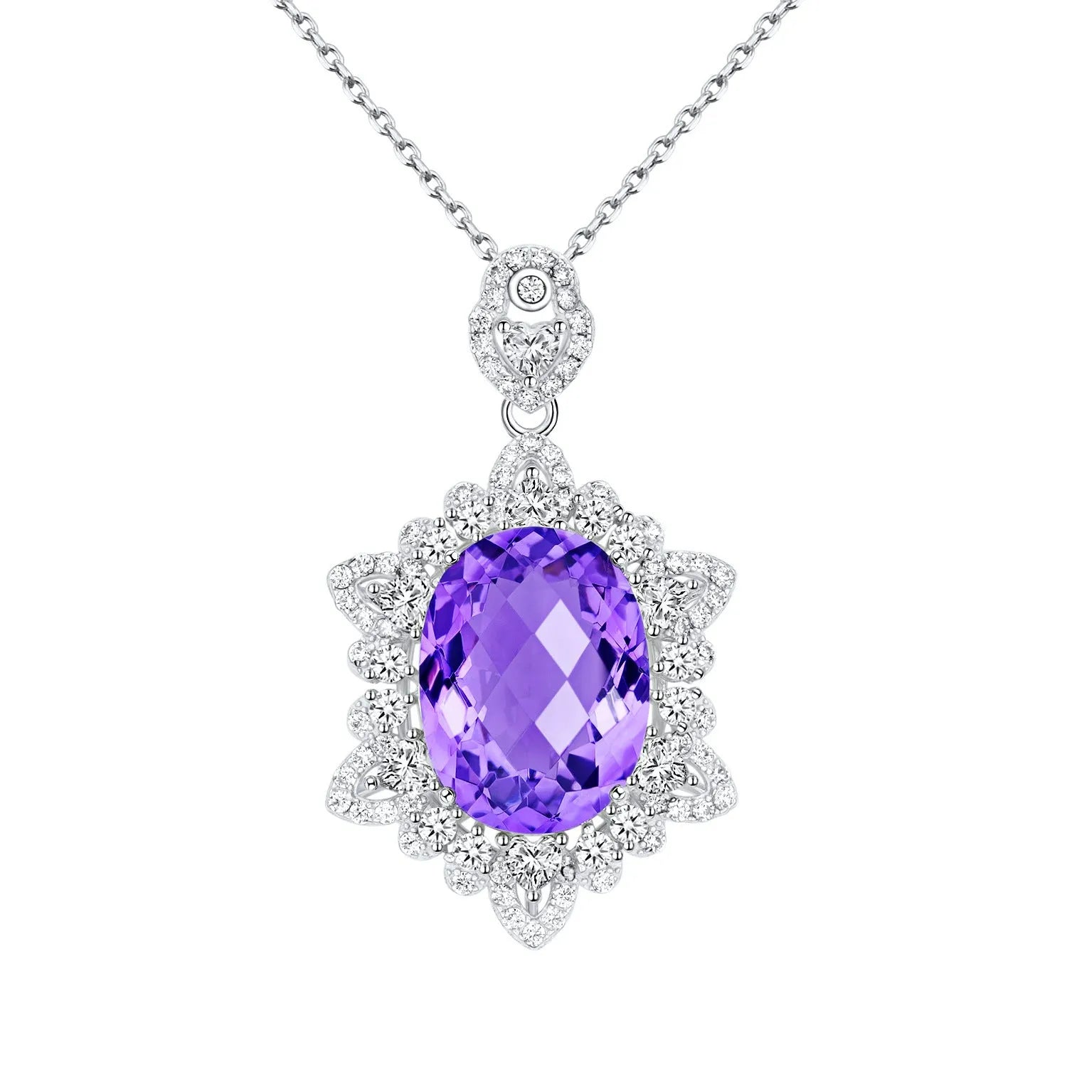 Natural amethyst necklace in 925 silver with geometric pendant and adjustable chain
