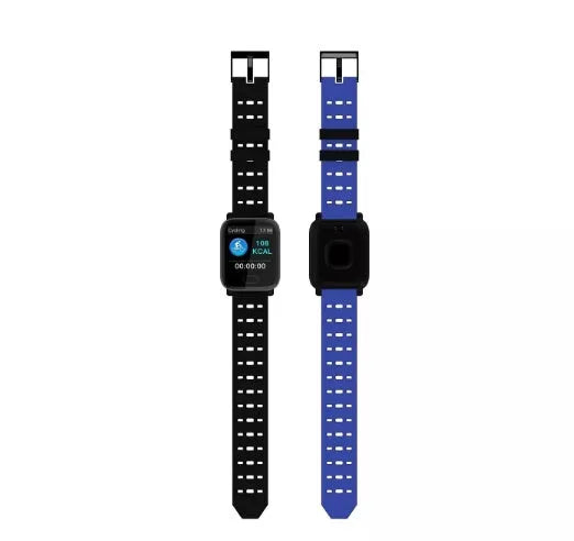 A6 smart bracelet with colour screen and silicone strap in black, blue, or orange options