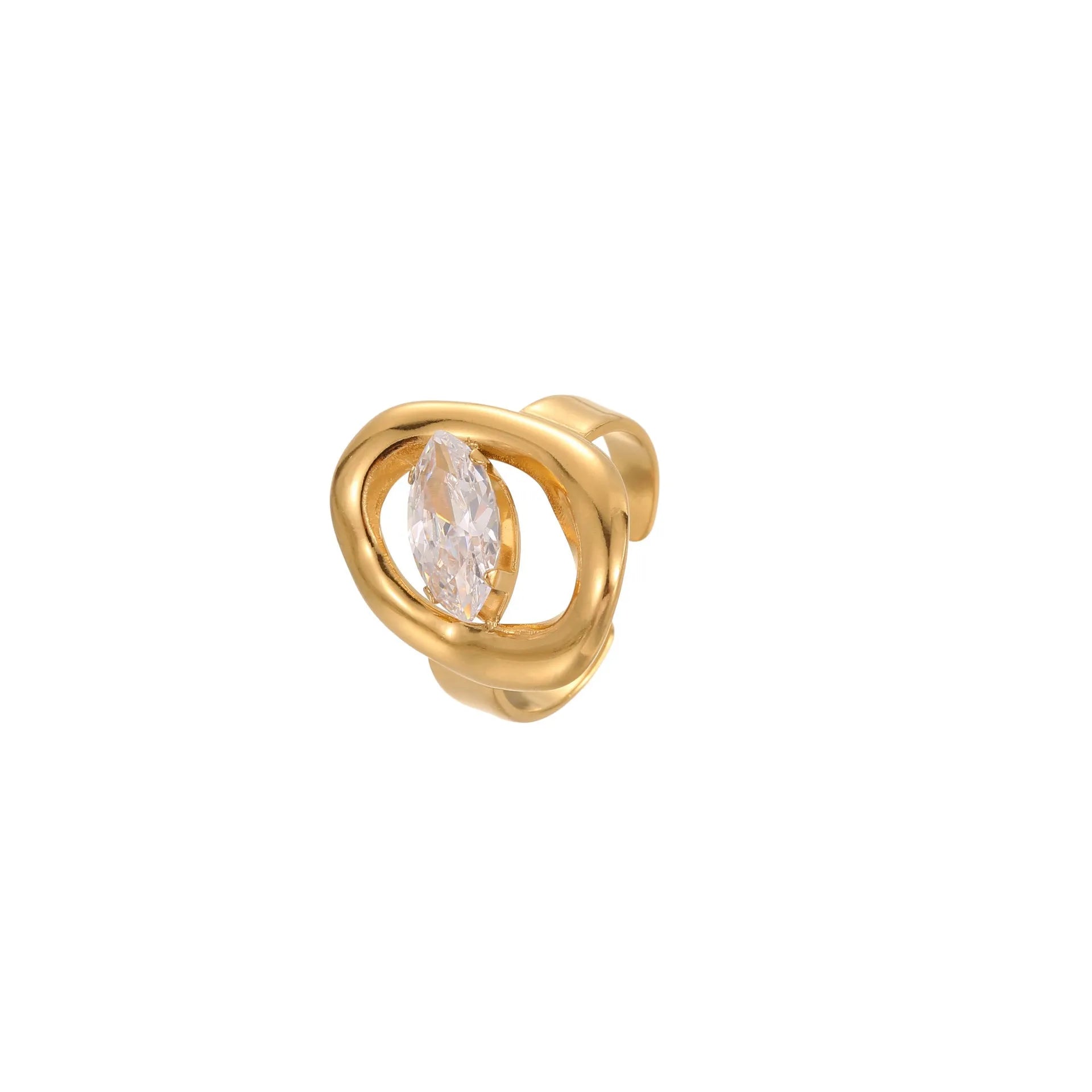 Women's geometric zircon ring with open mouth design in stainless steel with multiple colour options