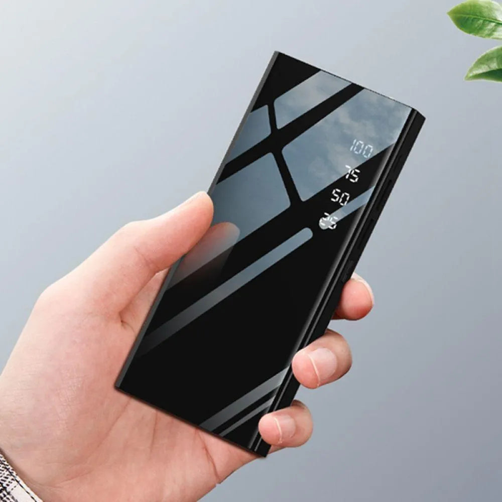20000mAh LCD display power bank with dual USB ports in black, red, or white