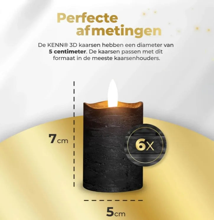 Four black S6 LED pillar candles with flickering flame effect, each 5cm diameter by 7cm tall.