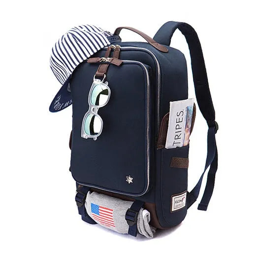 Modern Korean design Oxford cloth men's backpack in army green colour showing large capacity.
