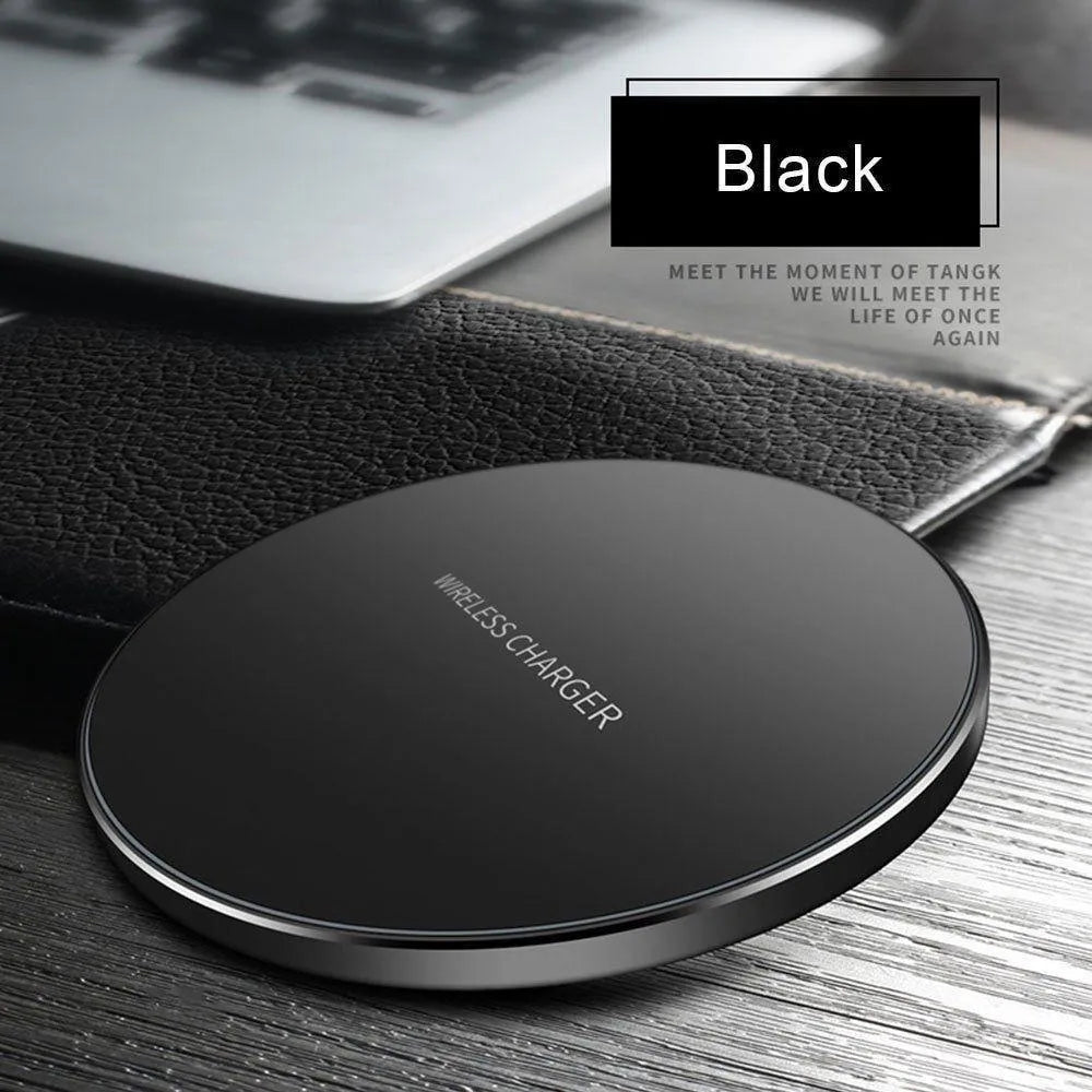 Black ultra-thin square 9V Qi fast wireless charging pad with USB cable