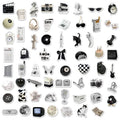 61 black and white PVC waterproof vinyl stickers for laptops, phones, and luggage.