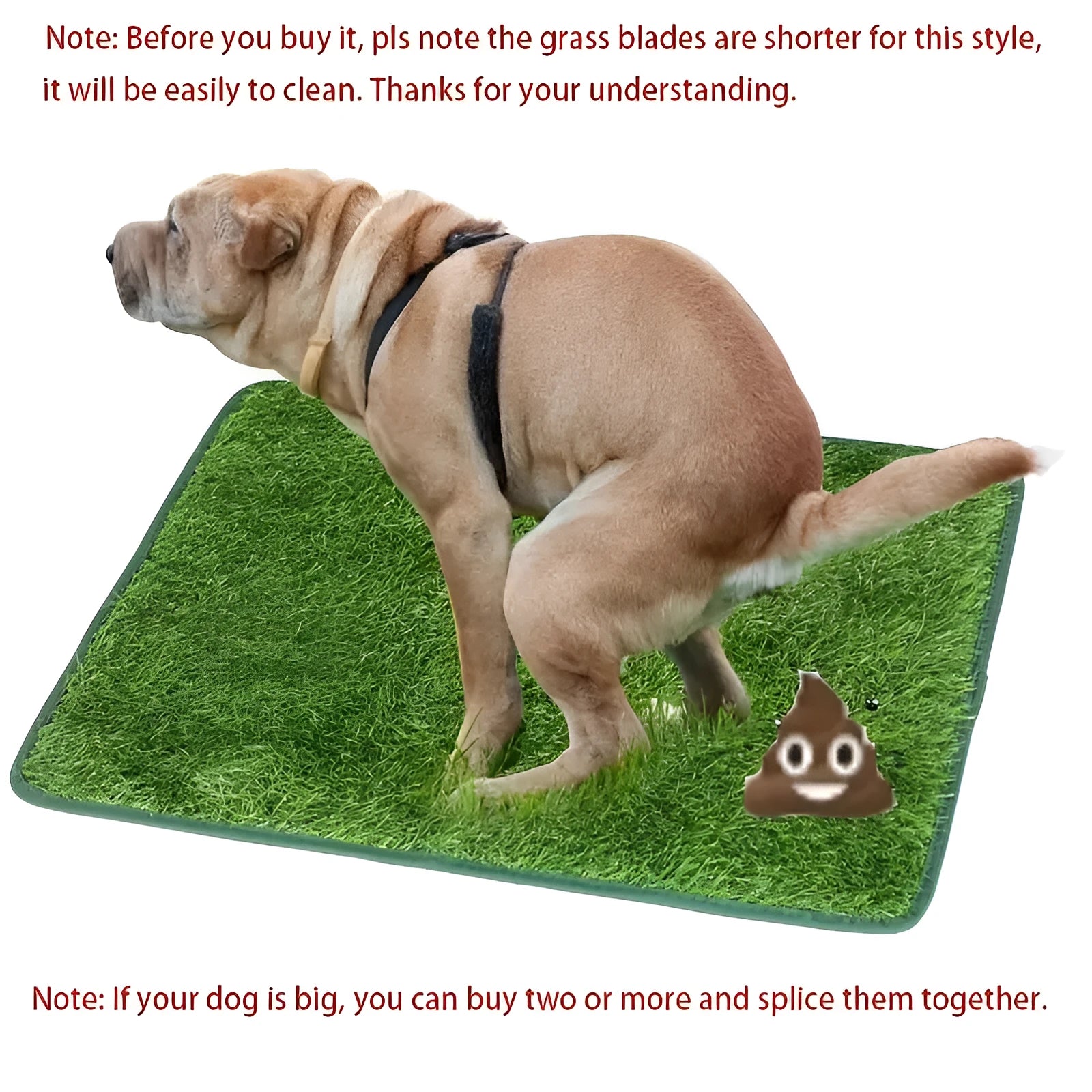 Artificial grass dog toilet training mat with drainage holes and rubber backing in three size options.