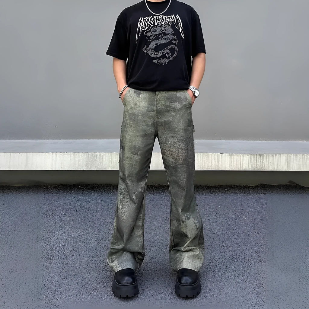 Men's straight-leg camouflage jeans with digital pattern on cotton denim fabric