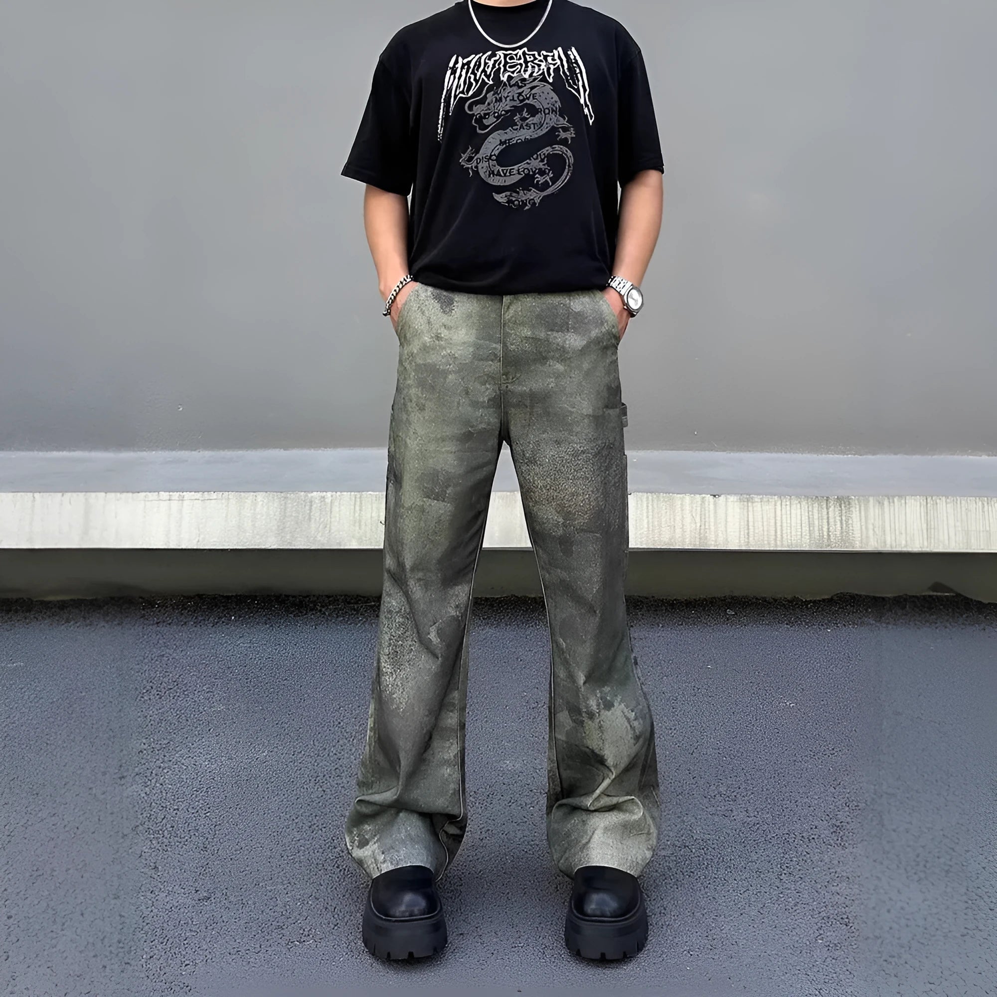 Men's straight-leg camouflage jeans with digital pattern on cotton denim fabric