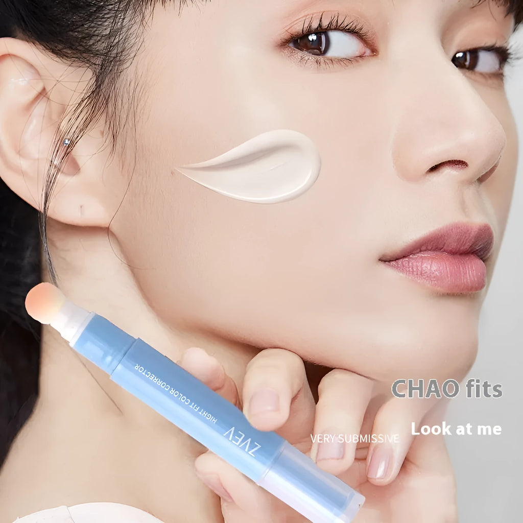 Concealer pen with sponge brush head in brightening, pink flesh, and flesh colour shades.