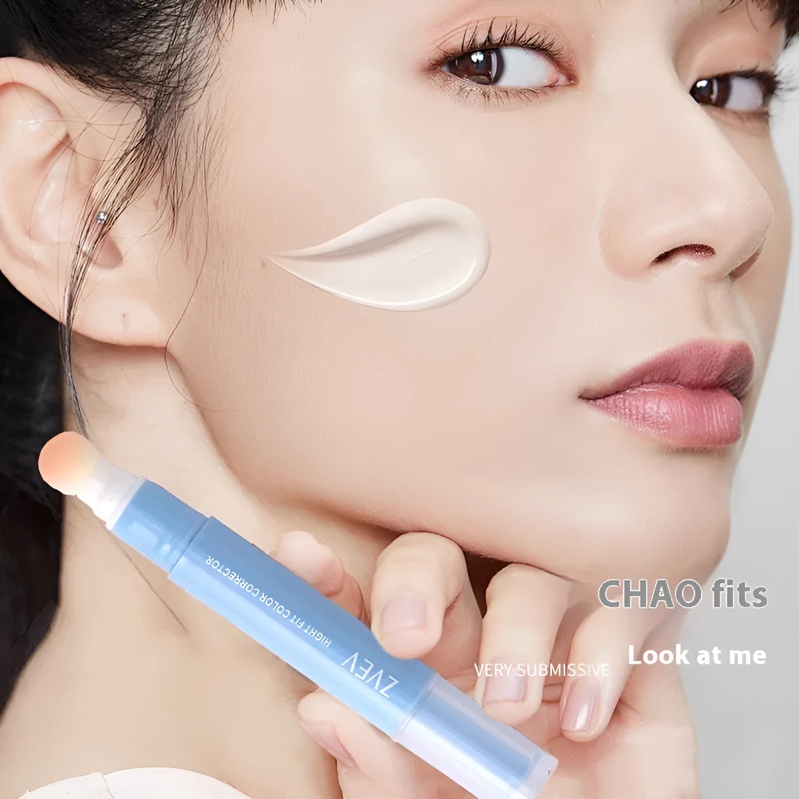 Concealer pen with sponge brush head in brightening, pink flesh, and flesh colour shades.