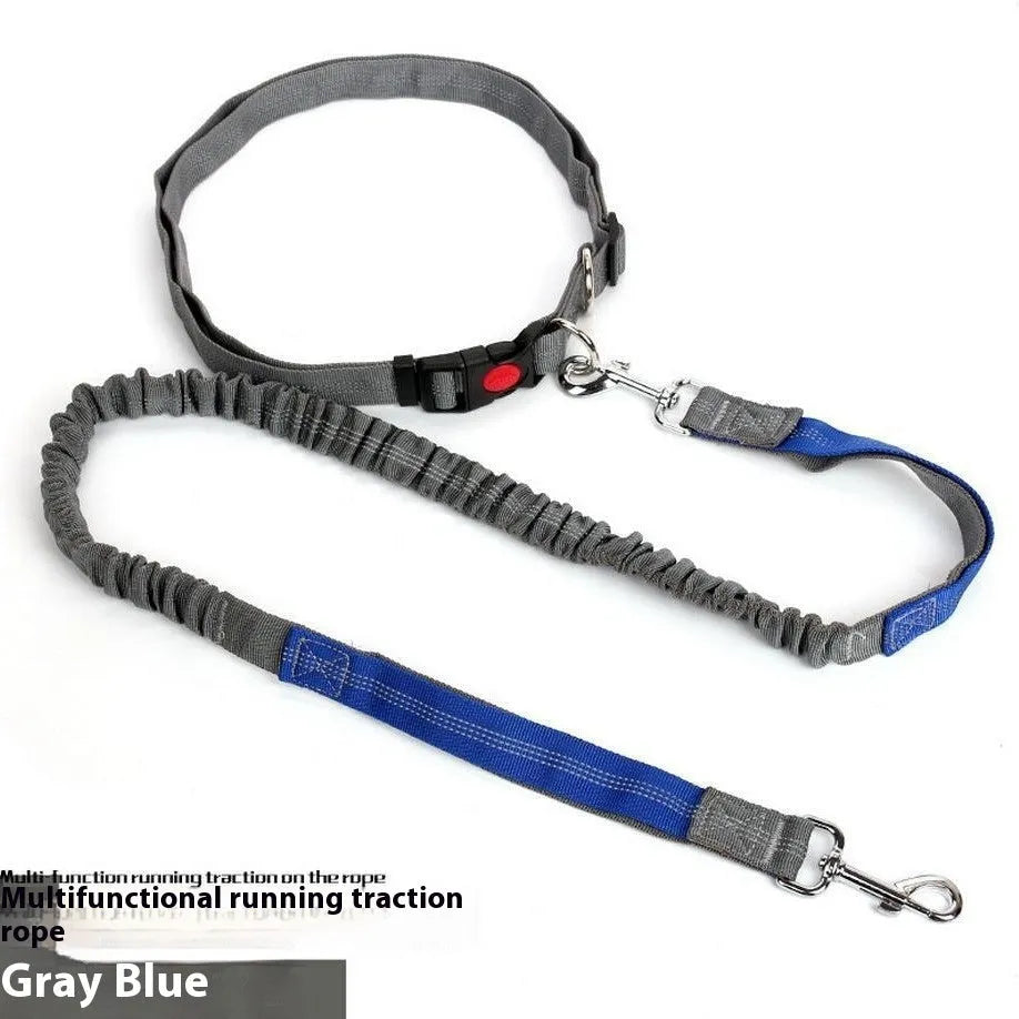 Grey and green reflective nylon dog leash with elastic sling for outdoor pet control