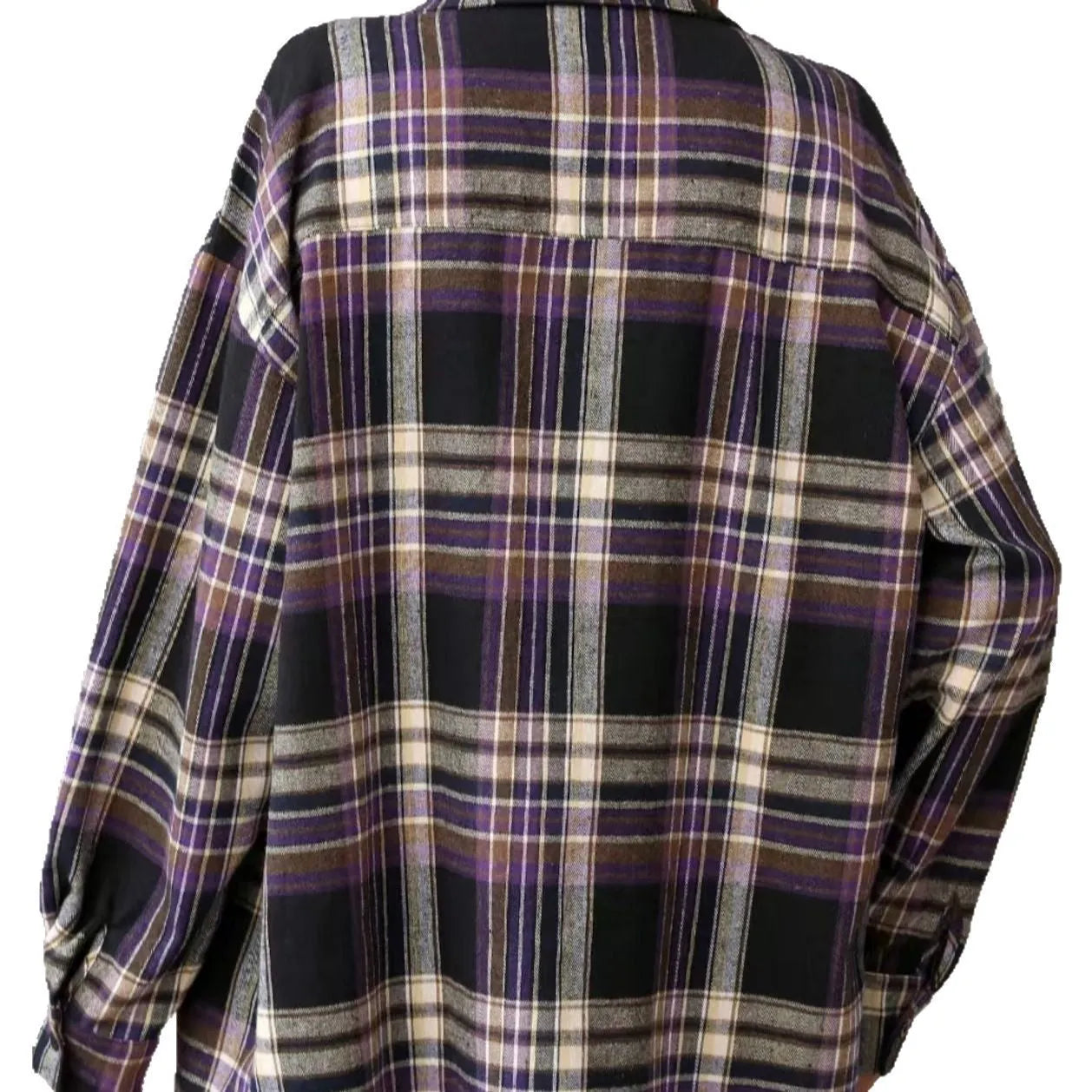 Women's loose fit cotton plaid shirt in black, green and purple colour options