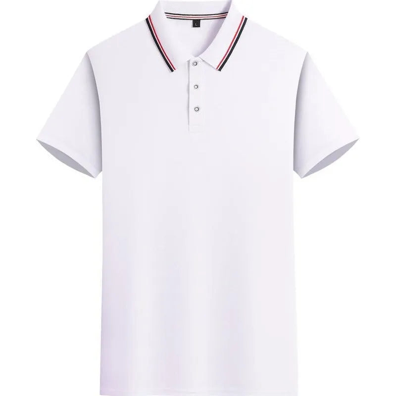 Men's and women's short sleeve work T-shirt in cotton blend with lapel collar, solid colour, front view