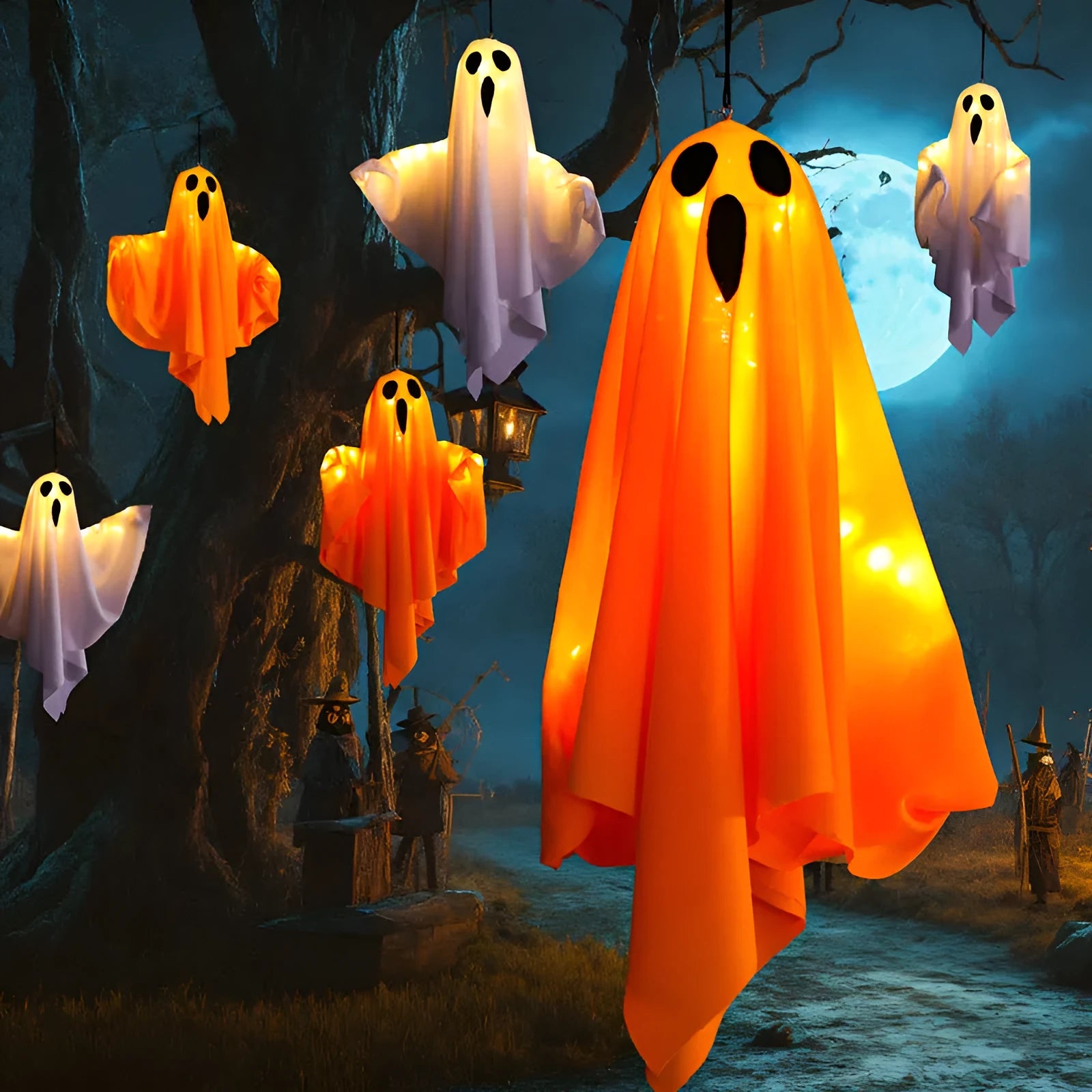 White ghost horror party light ornament with cloth construction and Halloween decoration application
