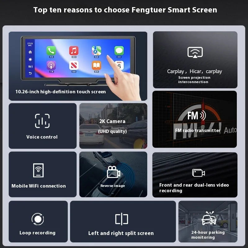 10 inch car touchscreen with Apple CarPlay, driving recorder and reversing camera functions