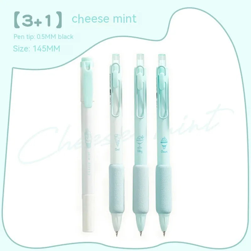 Four neutral calligraphy practice pens with 0.5mm tips and double-headed fluorescent design