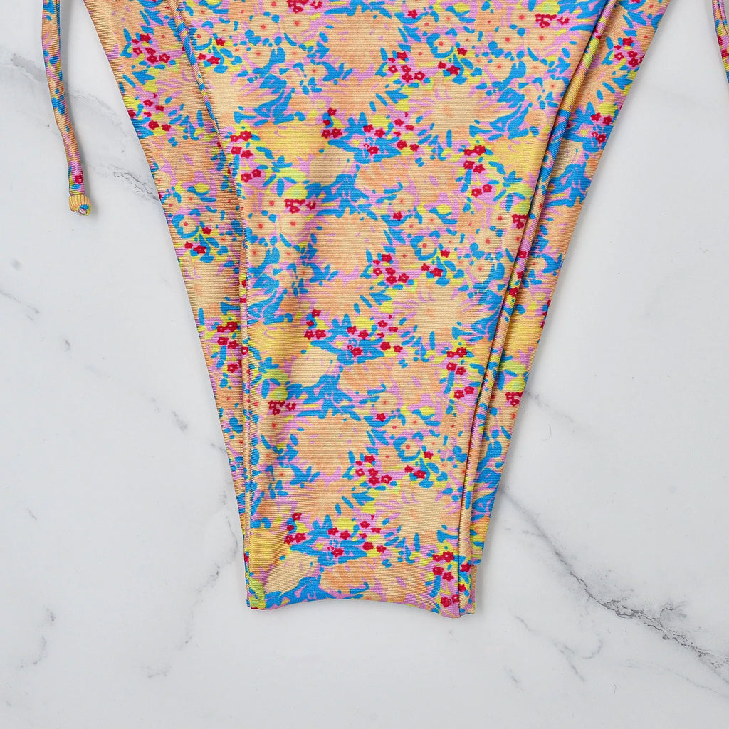 Lace-up front bikini swimsuit in briefs style with European and American sizing