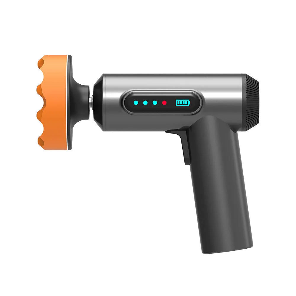 Wireless lithium battery waxing and polishing machine with orange ABS housing and a white polishing disc.