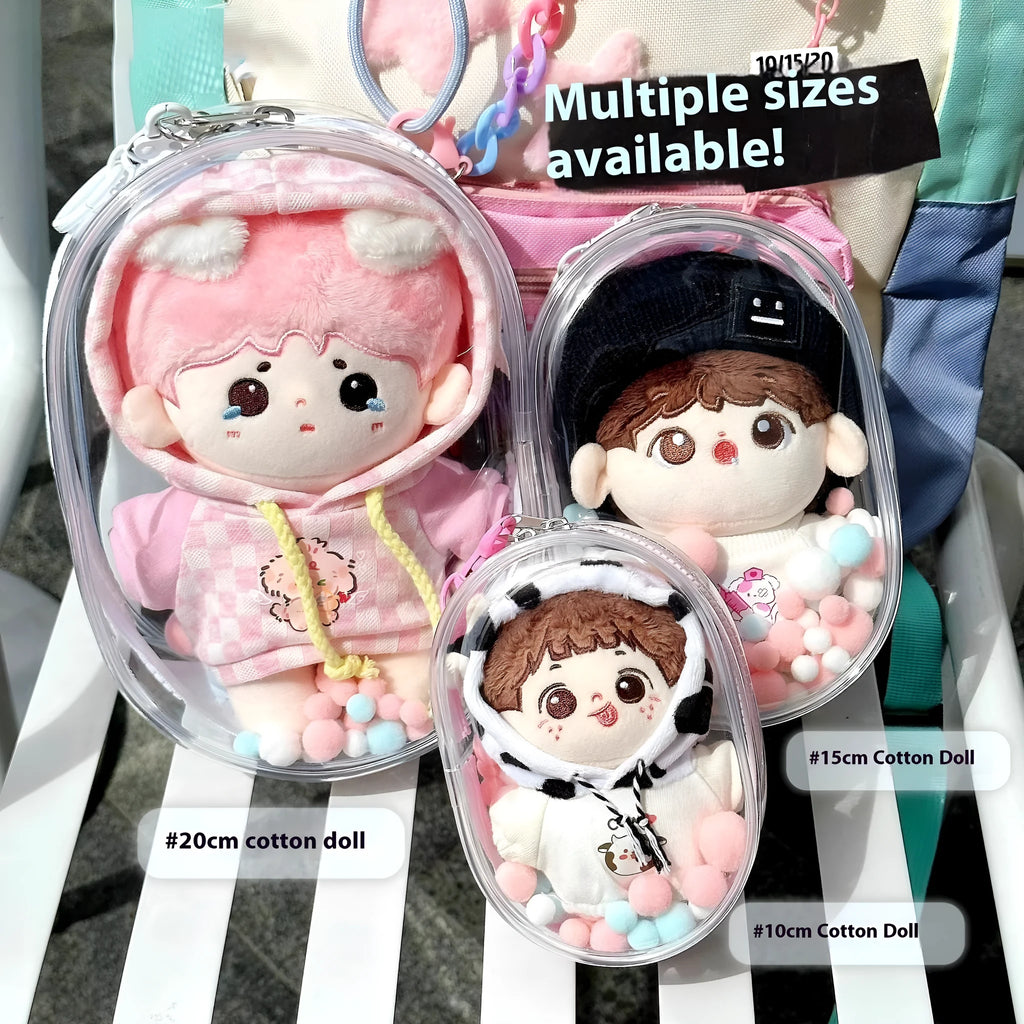 PVC cube storage bag with keychain for cotton doll drying protection in various colours