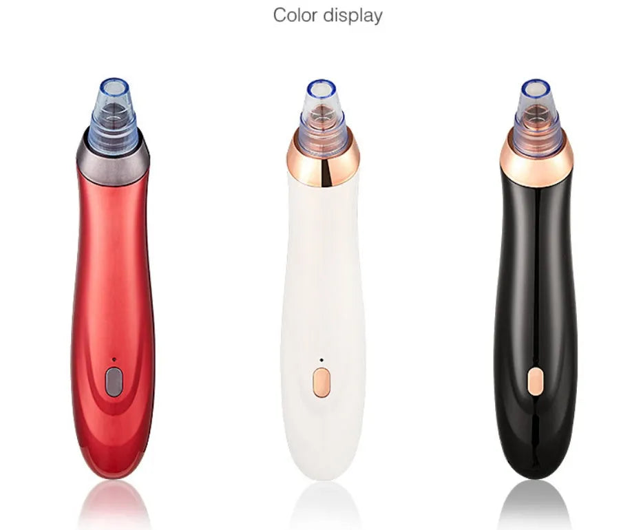 Electric blackhead remover device with interchangeable nozzles in black colour.