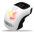 White electric knee massager unit showing controls, padding, and USB charging port.