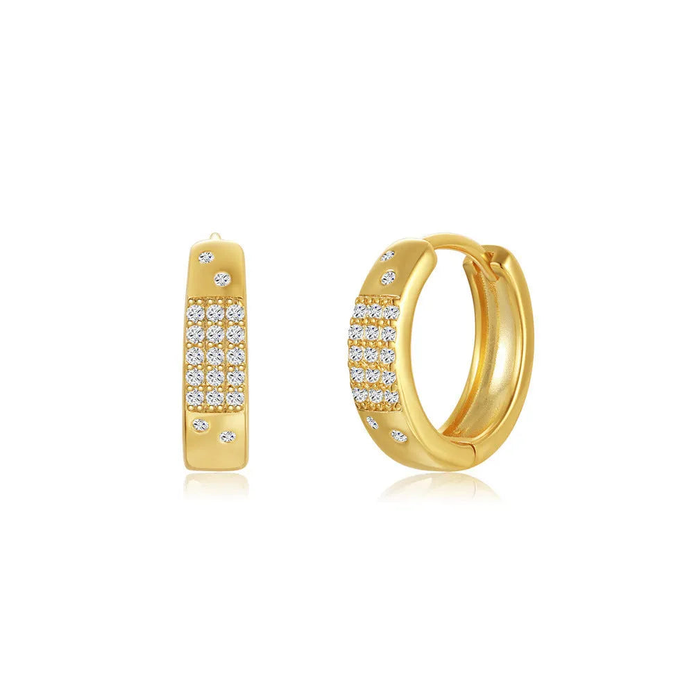 Brass diamond earclip earrings with electroplated gold finish and geometric round design