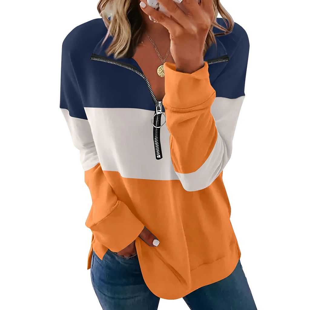 Women's loose-fit long-sleeved leopard print sweater in polyester, shown in multiple colour options.