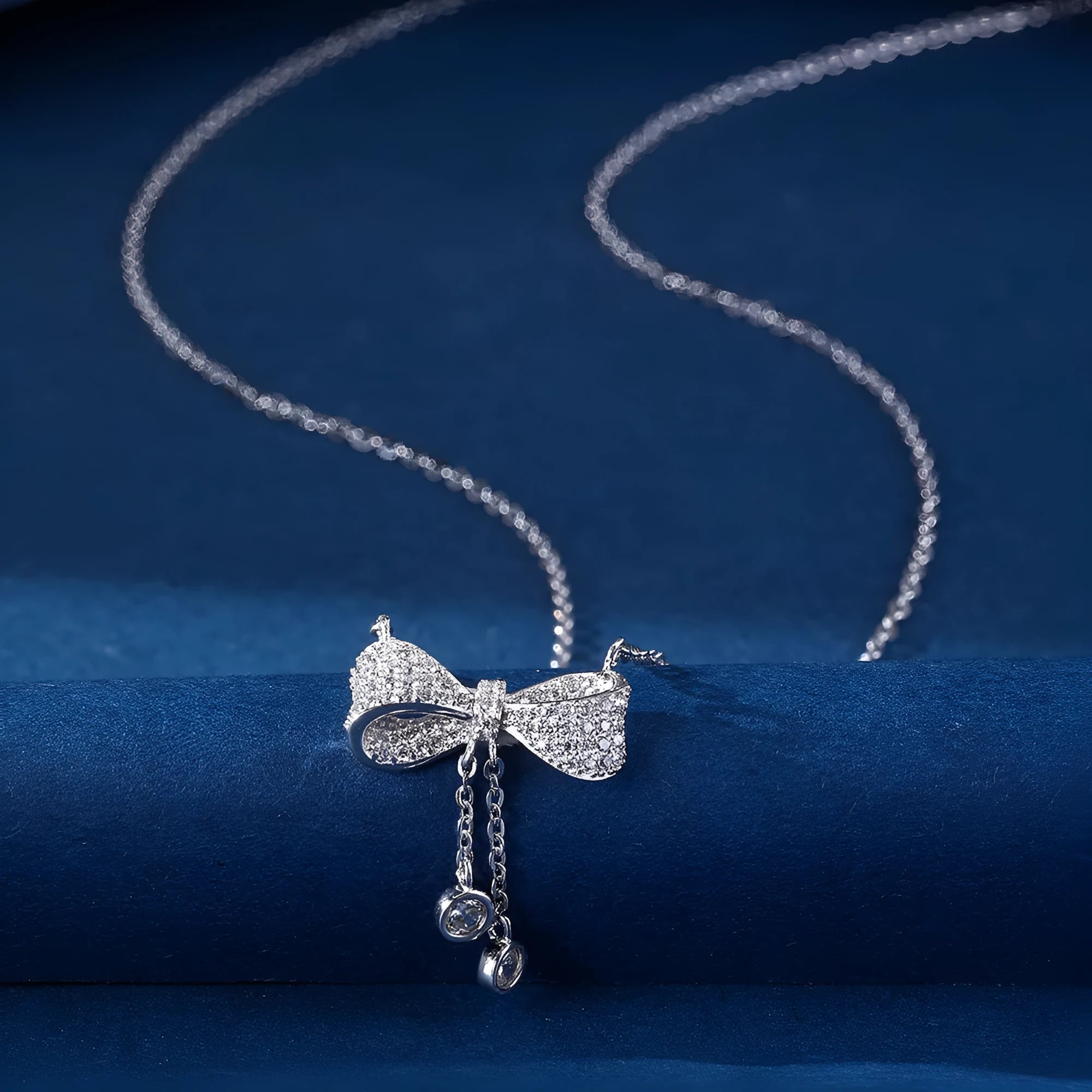 S925 sterling silver bow pendant necklace on adjustable 40cm-45cm O-ring chain