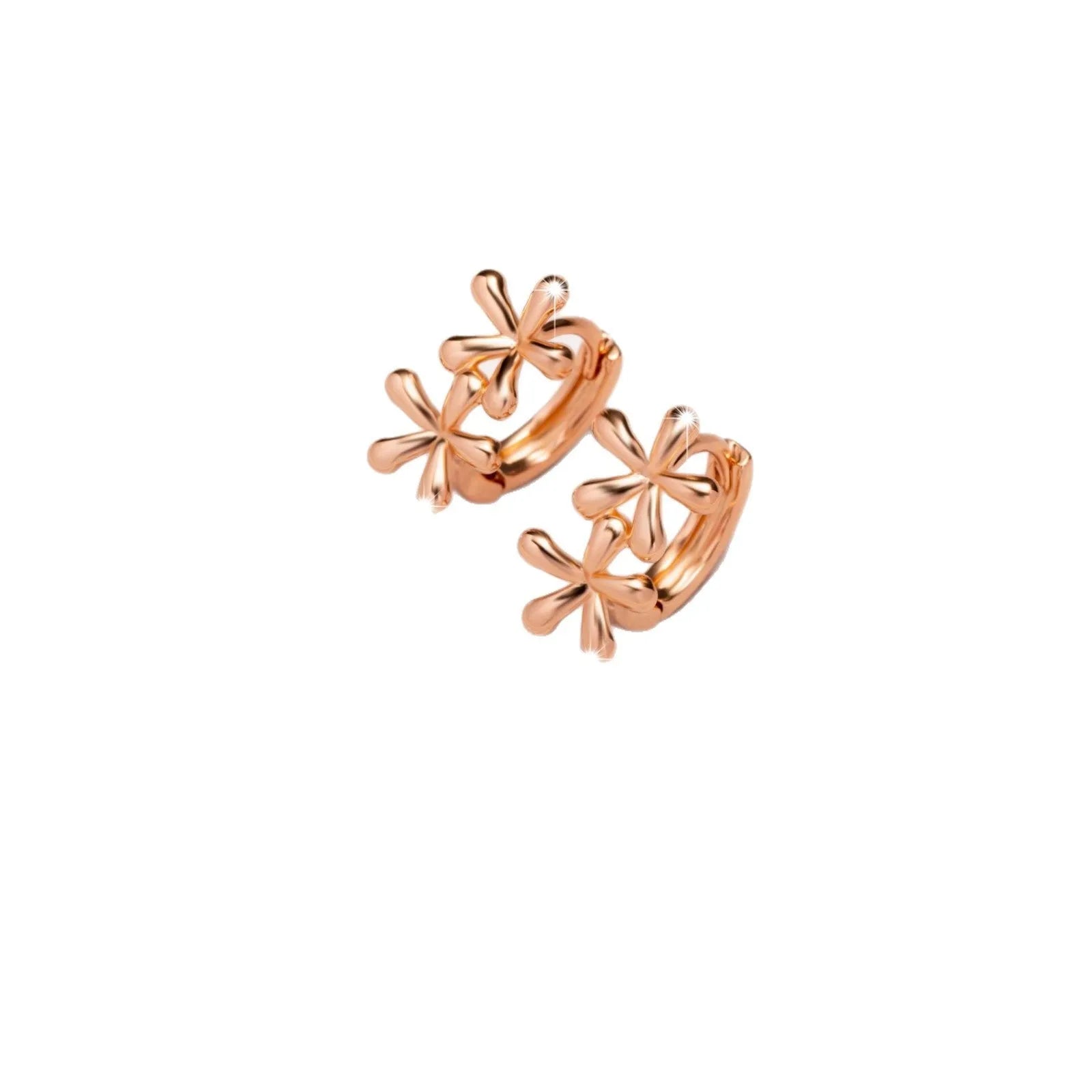 Rose gold circular waterdrop flower earrings with electroplated finish