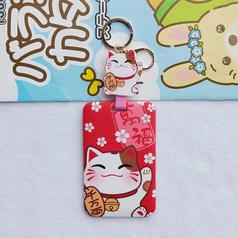 Lucky Cat cartoon style certificate sleeve set with plastic card holder and hanging pendant