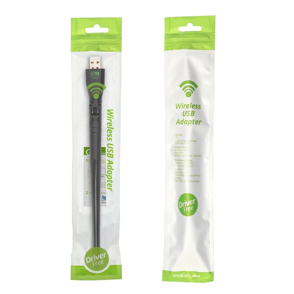 Black USB WiFi6 wireless network card with driver software included for desktop and laptop connectivity
