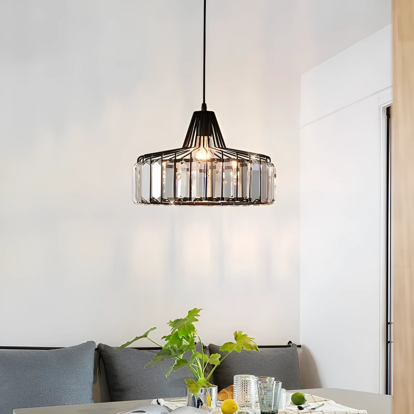 Black and gold crystal chandelier ceiling lamp with LED light in three colour settings