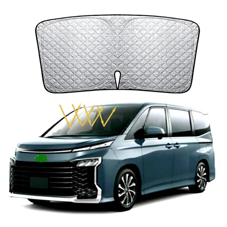 Silver car windshield sunshade cover designed specifically for NOAH XOVY 90 series vehicles