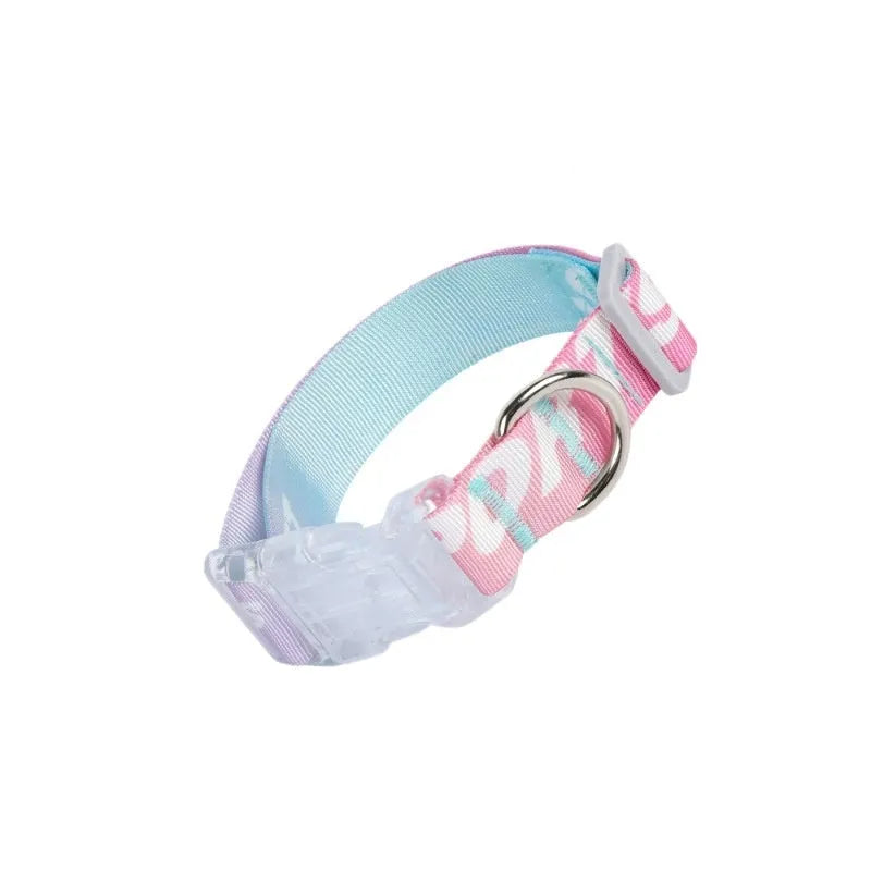 Adjustable nylon dog collar with gradient cartoon printing in Panda Green colour showing size adjustment mechanism