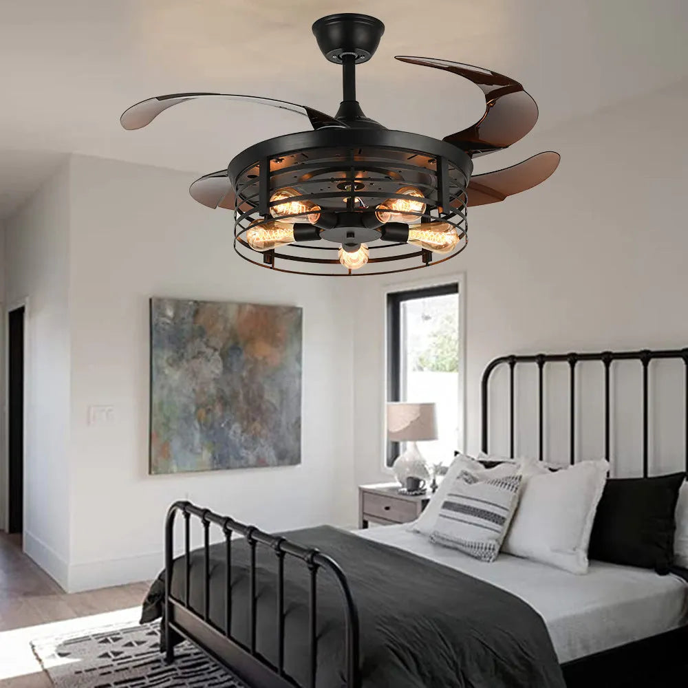 42-inch industrial American retro ceiling fan lamp with invisible blades and remote control