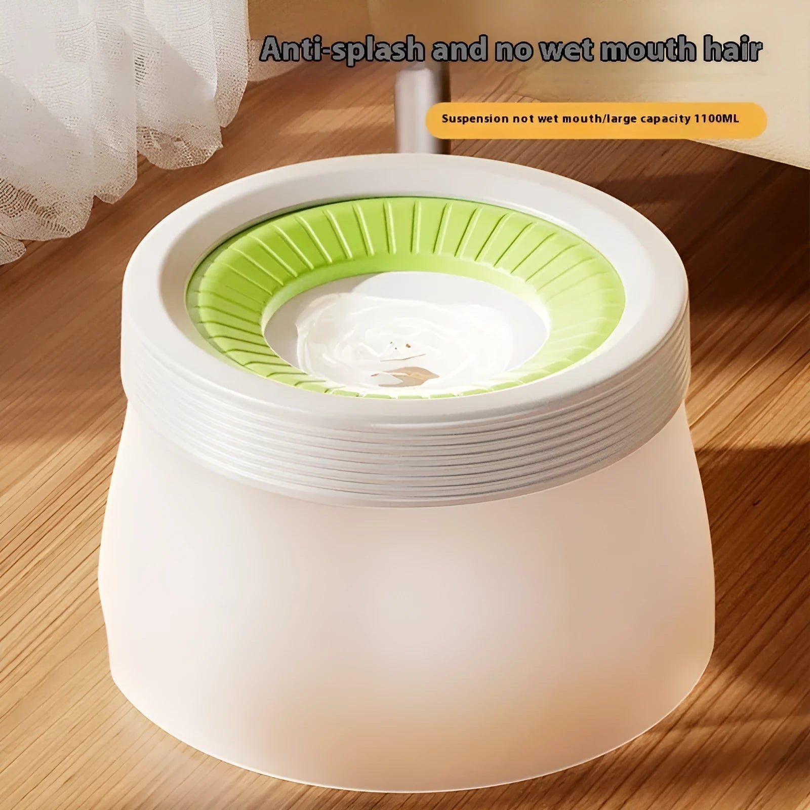 Green pet suspension drinking bowl with non-wet mouth design for dogs and cats