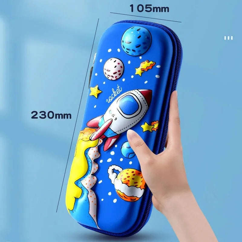 3D leather pencil case showing multiple design options including space, fantasy and animal themes