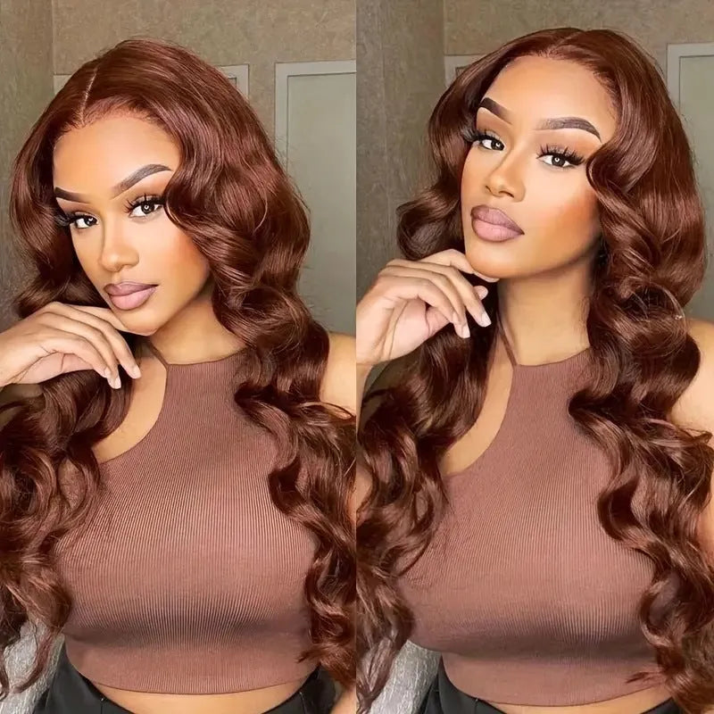 Dark brown long curly front lace wig with side bangs, made from high temperature fibre.