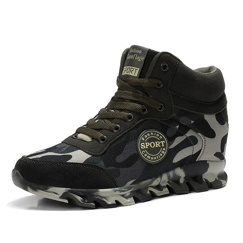 Green women's canvas sneakers with camouflage pattern and rubber soles