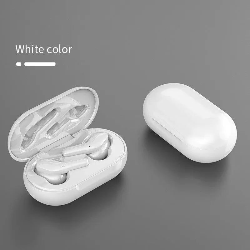 Binaural Bluetooth V5.0 in-ear headphones in black with charging compartment and food-grade silicone ear caps